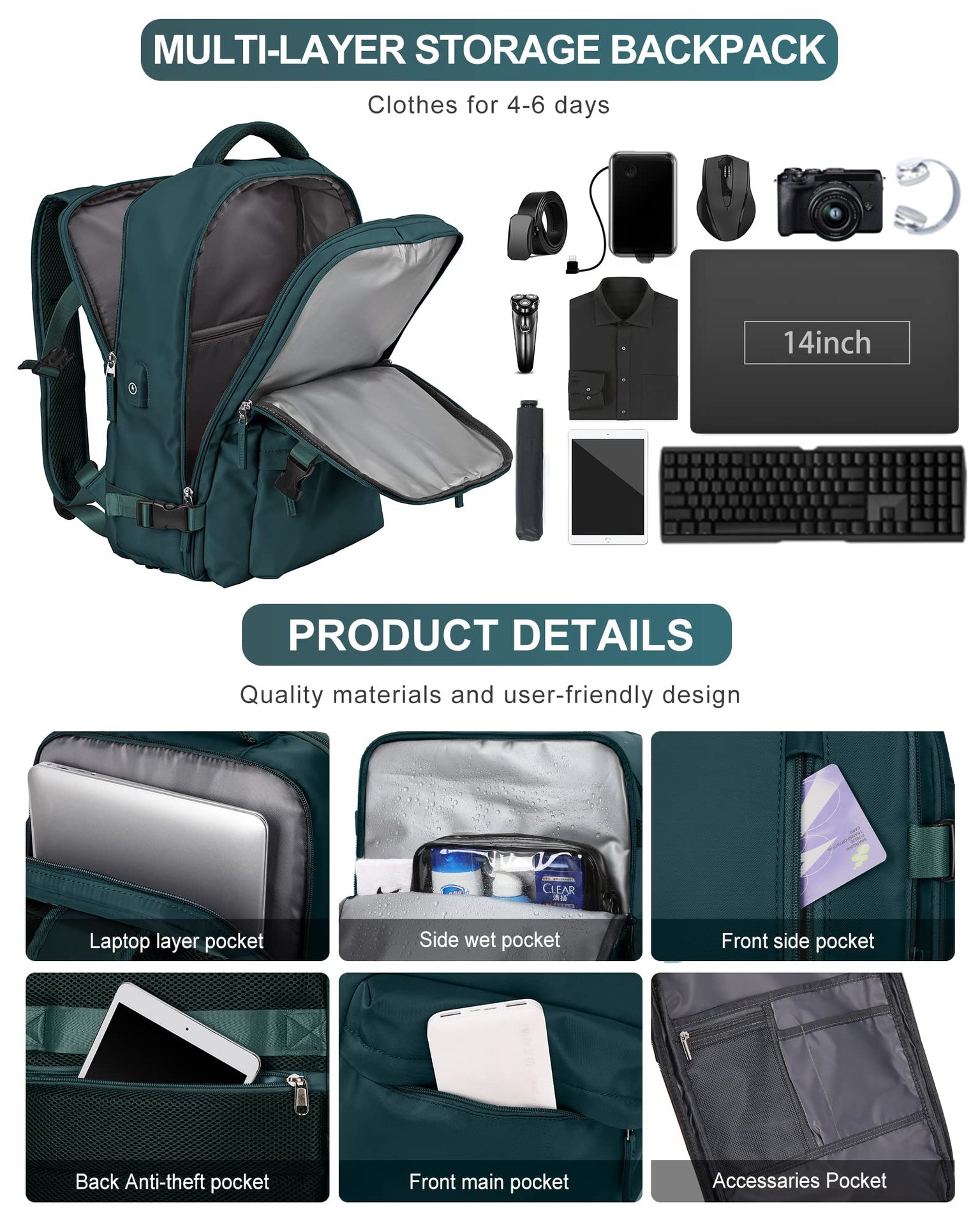 1875g Weight Nylon Lining Material Zipper Closure Type Double Shoulder Straps Strap Type Functional Backpack Bags Type Travel, Daily Occasion Nylon Material Women's Backpack Backpack Solid Color Pattern All Seasons Season Unisex Gender Streetwear Style Square Shape Solid Color Travel Daily Women's Backpack 59