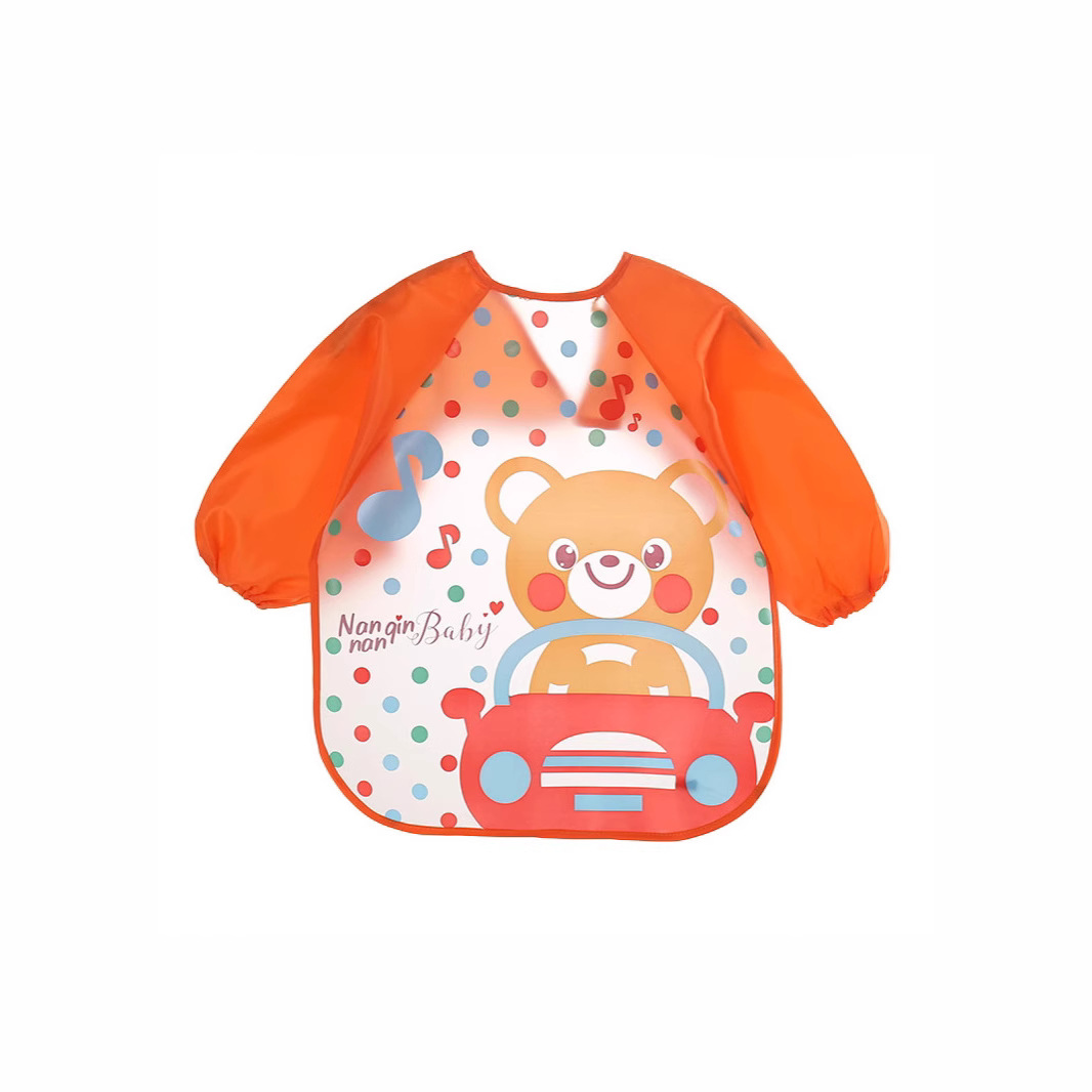 PEVA Baby 인쇄 안티 드레싱 어린이 만화 작업복 아기의 워시없는 긴 소매 쌀 옷 턱받이 포켓 페인팅 옷