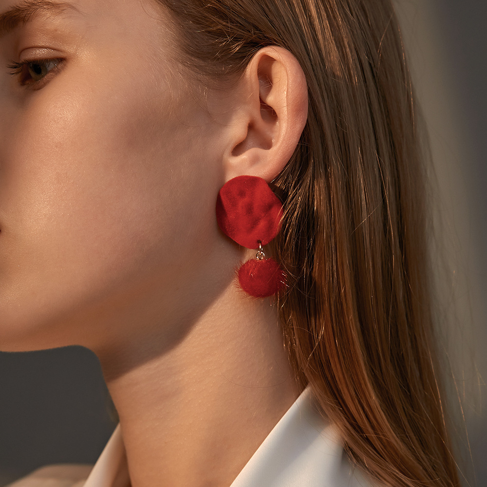 autumn and winter fur ball earrings crossborder new velvet round geometric earringspicture3