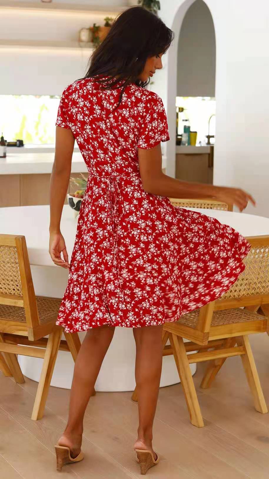 summer new V-neck short-sleeved printing dress NSYD43452