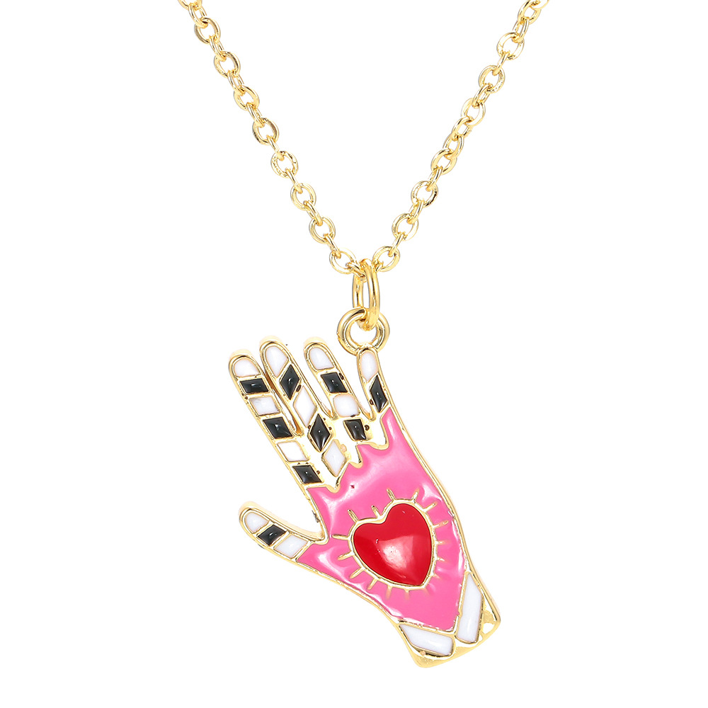 Vente En Gros Bijoux Couleur De Palme Goutte D&#39;huile Pendentif Motif Coeur Collier De Zircon Incrusté De Cuivre display picture 1