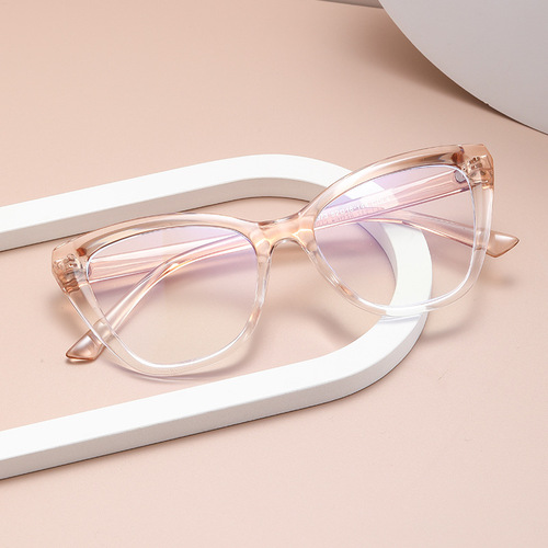 2024 new cross-border color matching anti-blue light cat eye flat mirror European and American fashion versatile plain eyeglass frame 28073