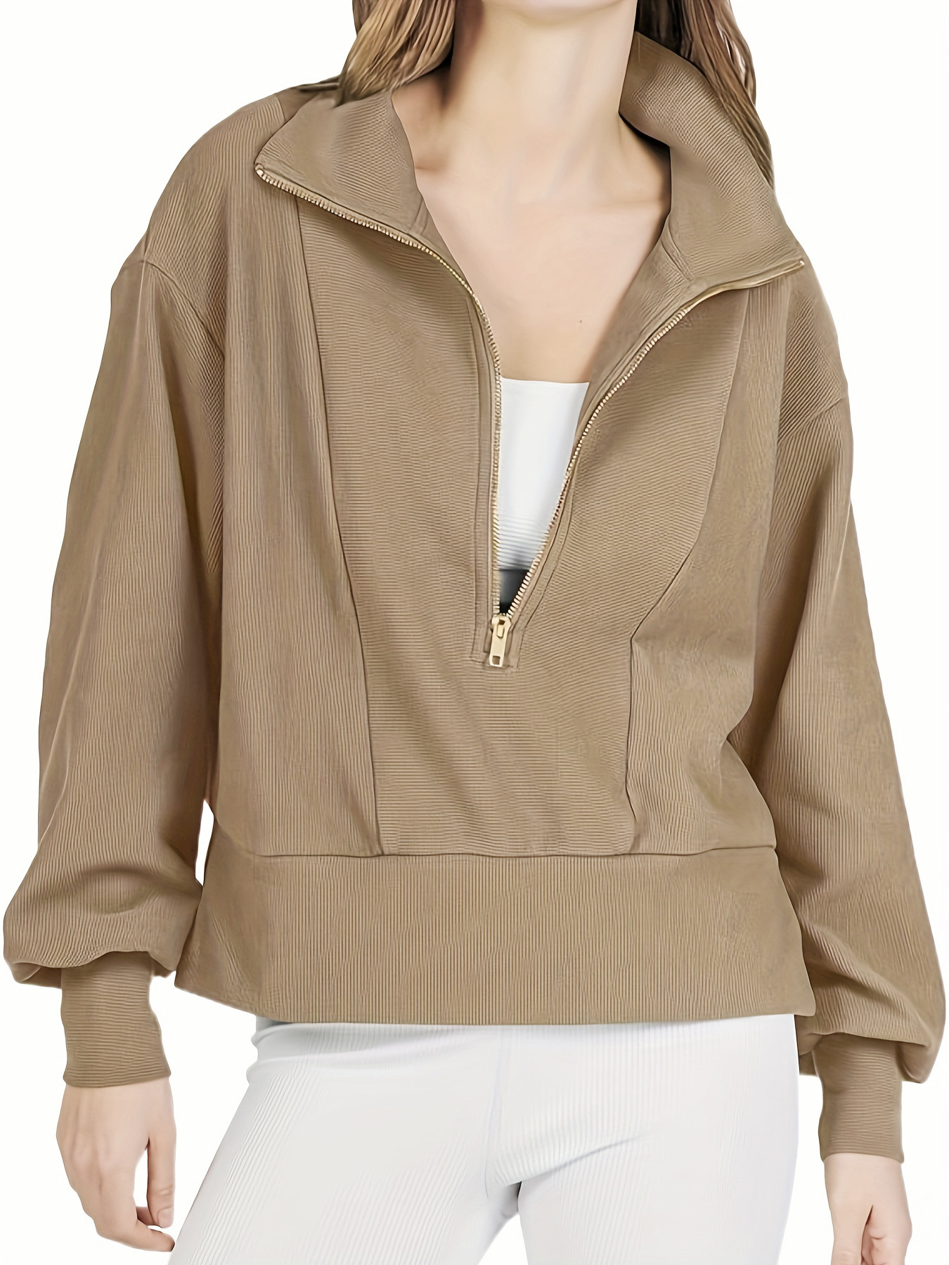 Women's Sweatshirt Half Zipper Pullover Long Sleeve Casual Top_voghion.com