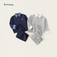 宥宝童装儿童卫衣套装春季新款女童假两件翻领上衣简约休闲两件套