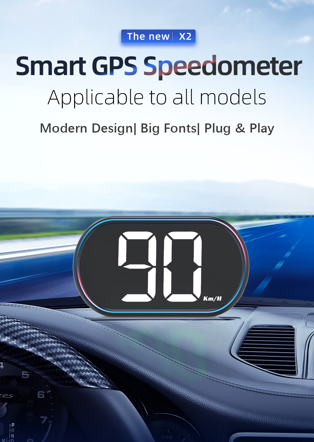 Car HUD Head-Up Display Beidou GPS Dual-Core No-Latency High-Definition Speedometer Head-Up Instrument X2 Universal Model