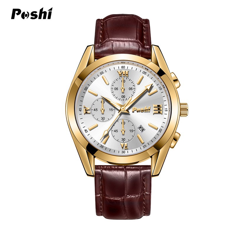 Reloj de los hombres Poshi correa de reloj de negocios impermeable de los hombres reloj de calendario luminoso reloj de cuarzo al por mayor