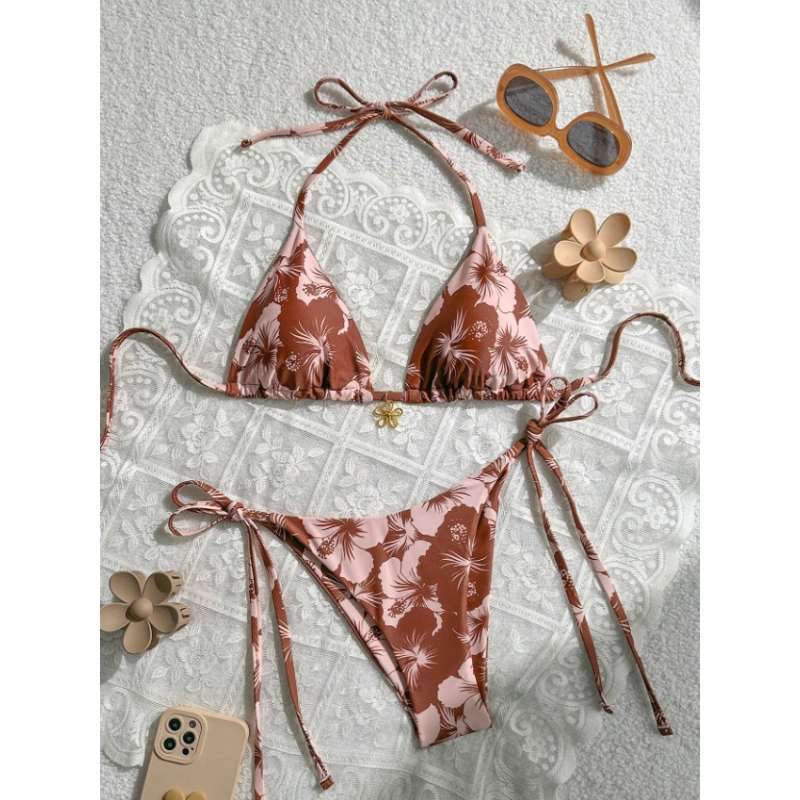 European and American Style Two-Piece Swimsuit for Women with Tie Design, Printed Bikini for Vacation and Beach, Sexy Printed Bikini European and American Style Two-Piece Swimsuit for Women with Tie Design, Printed Bikini for Vacation and Beach, Sexy Printed Bikini