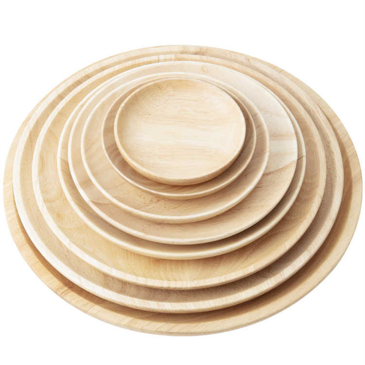 Placa de madera maciza de estilo japonés bandeja de plato redondo pastel plato de pan plato de fruta redondo salsa de inmersión de madera plato bandeja de té restaurante comercial