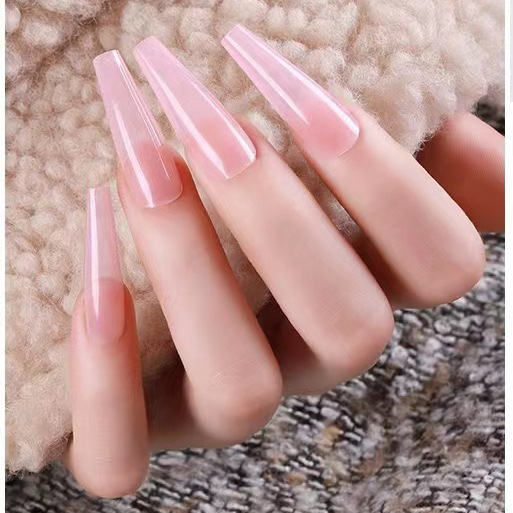 French press nail medium coffin fake nail Pink Gradient nail glossy nail acrylic fake nail