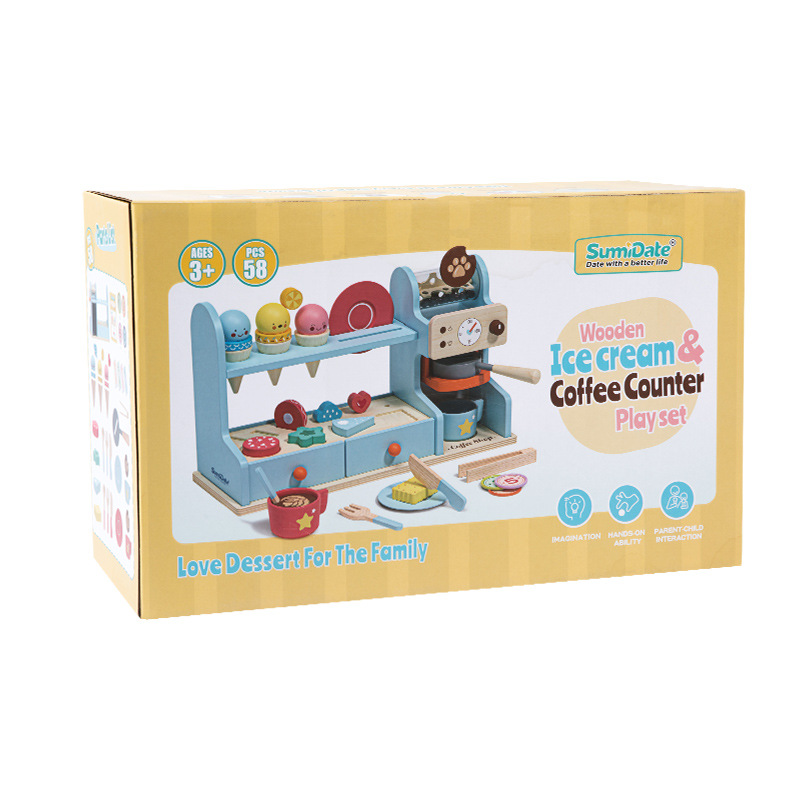 Simulación de madera para niños, tienda de postres, venta de simulación, helado, tienda de café, niños y niñas, juguetes para la casa
