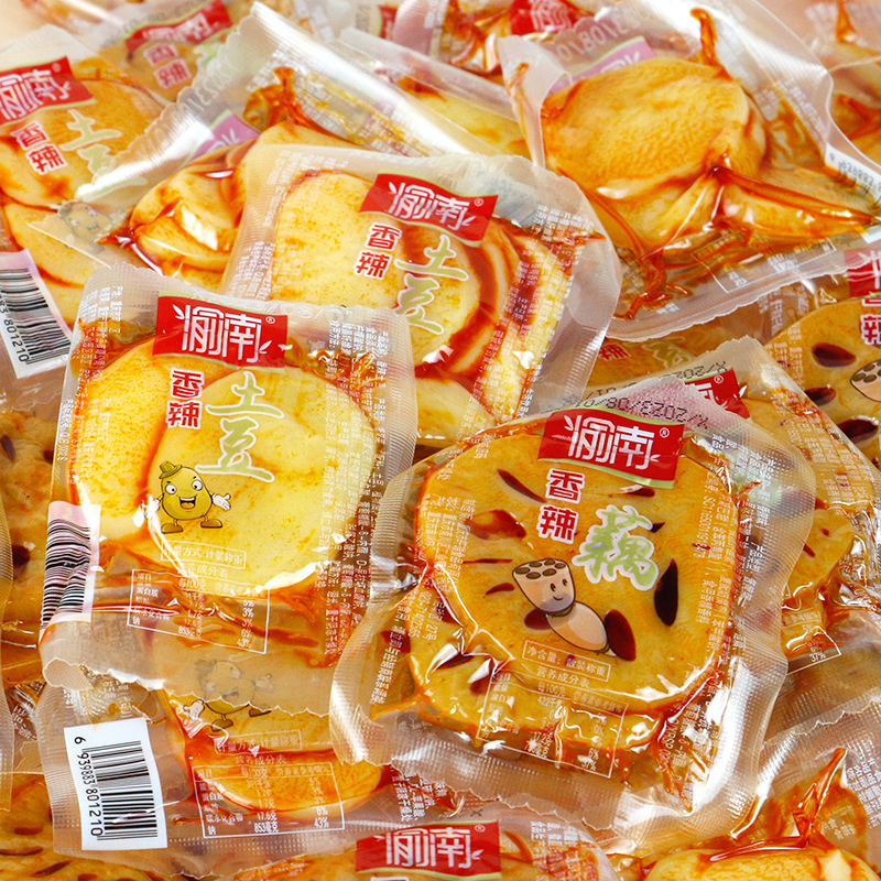 香辣土豆藕片即食重庆香辣烧烤味脆卤莲藕零食小吃开味下饭菜