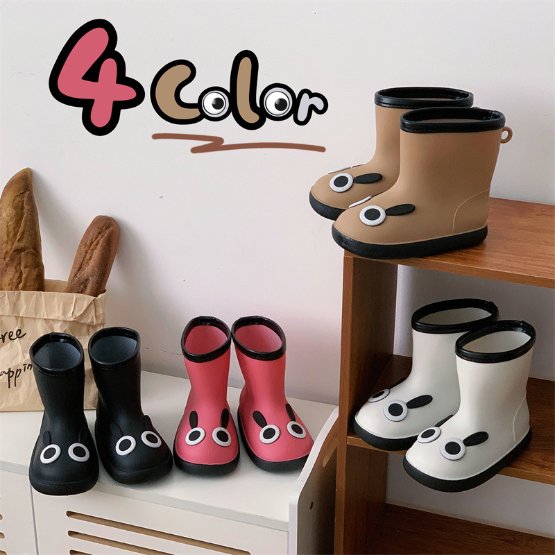 New Outdoor Student Water Shoes, Casual Water Play, Non-Slip Rain Boots for Middle-Aged Children, Cartoon Big Eyes, Cute Children's Rain Boots