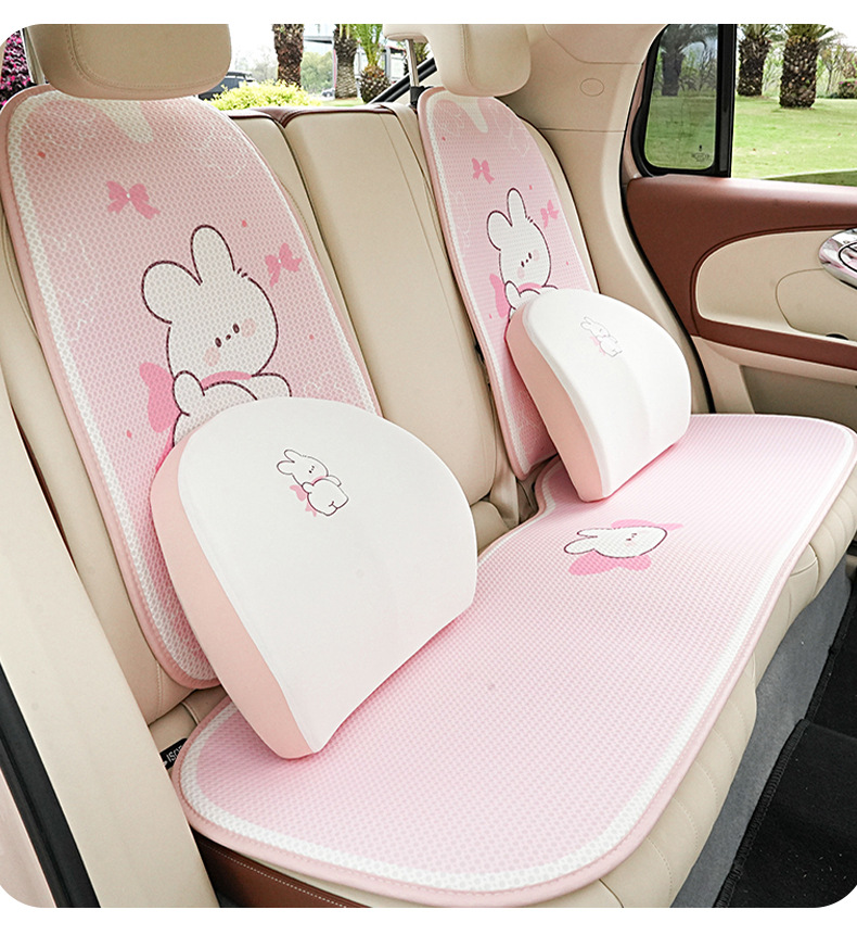 Summer Soft and Breathable Car Lumbar Support, Ice Silk Memory Foam Car Headrest, Neck Pillow, Cartoon Car Cushion Lumbar Support