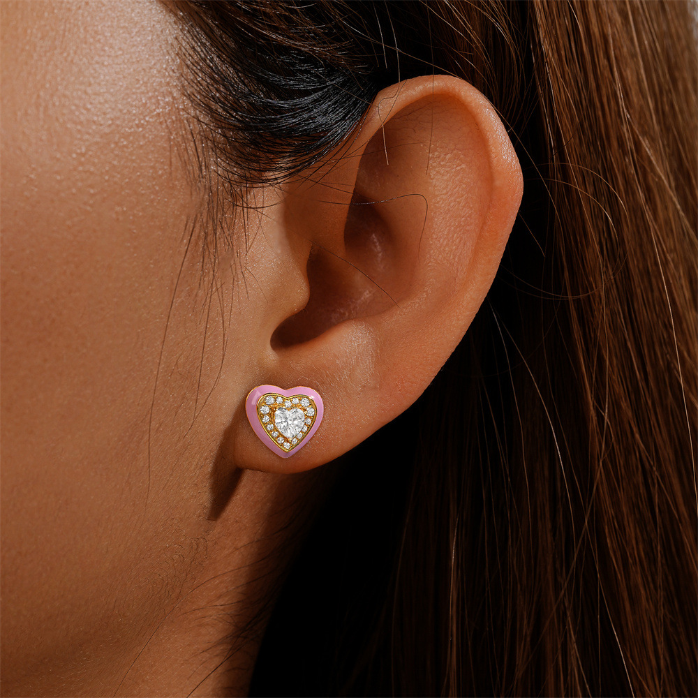 4g Weight 925 Sterling Silver Ear Needle Material Zircon Inlay Material Ear Studs Classification 1 Pair Quantity Holiday, Daily Occasion 925 Sterling Silver Material Heart Shape Pattern Women's Gender Plating Design Elegant, Simple Style Style 1 Pair 925 Sterling Silver Zircon Heart Shape Ear Studs 10