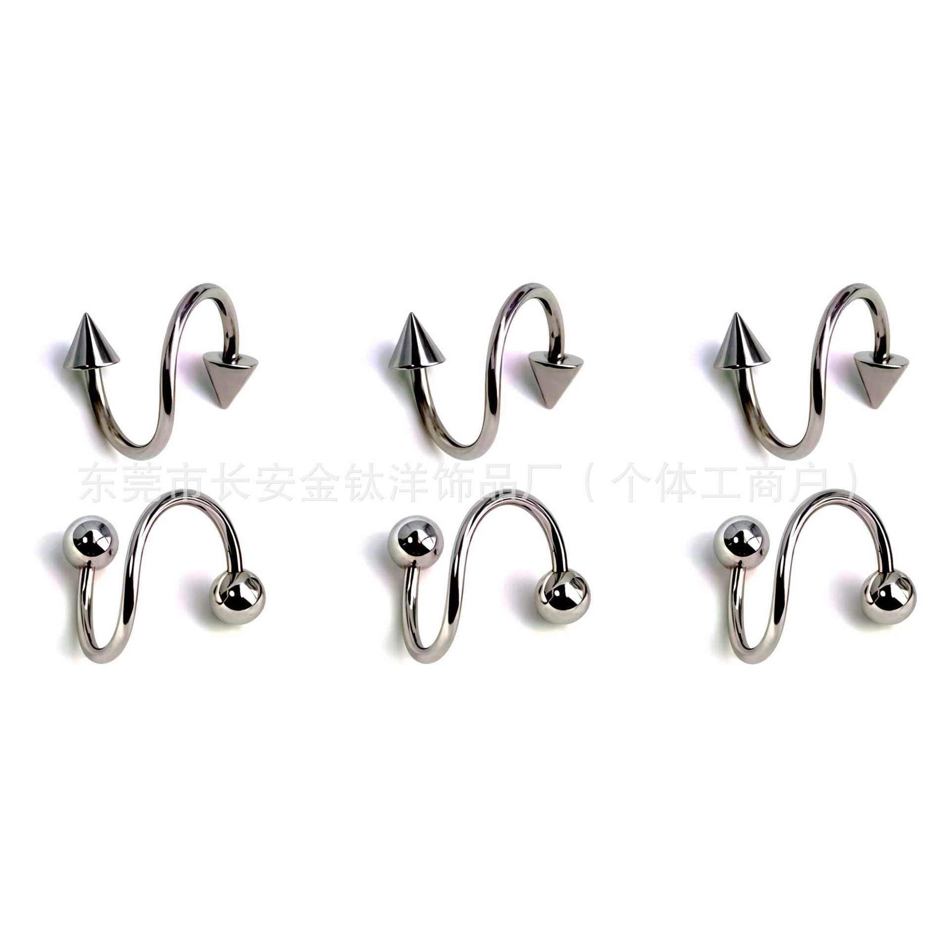 F136 Titanium External Thread S-Shaped Nose Stud Round Ball Tip Lip Stud Nose Ring Earring Ear Bone Stud G23 Titanium Alloy Piercing Jewelry detail image 8