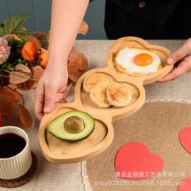 跨境竹制爱心形状水果点心盘实木情人节装饰盘下午茶咖啡零食盘