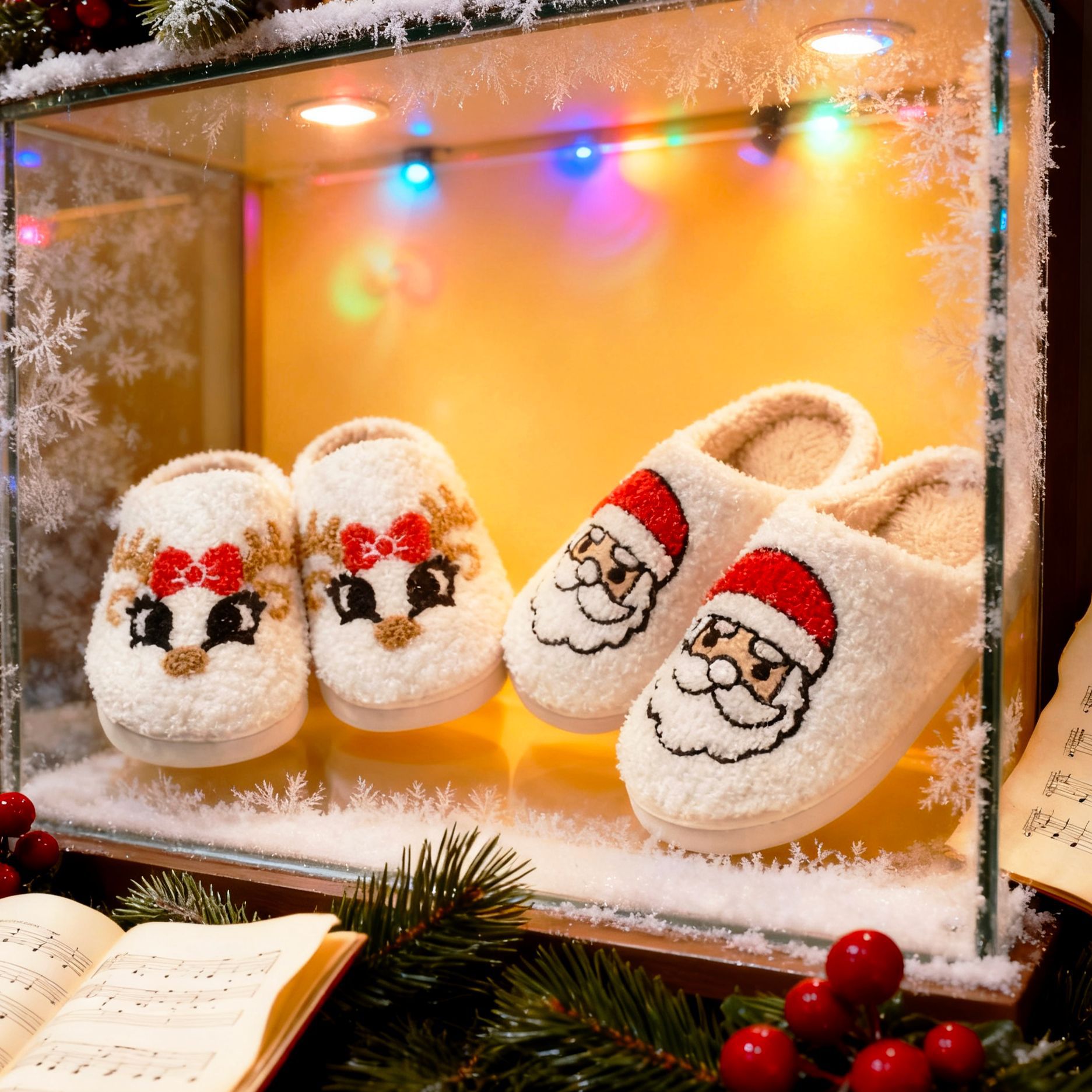 Christmas Winter New Style Fleece-Lined Flat Indoor Children's Cotton Slippers Casual Slip-On for Boys and Girls, Warm Cross-Border