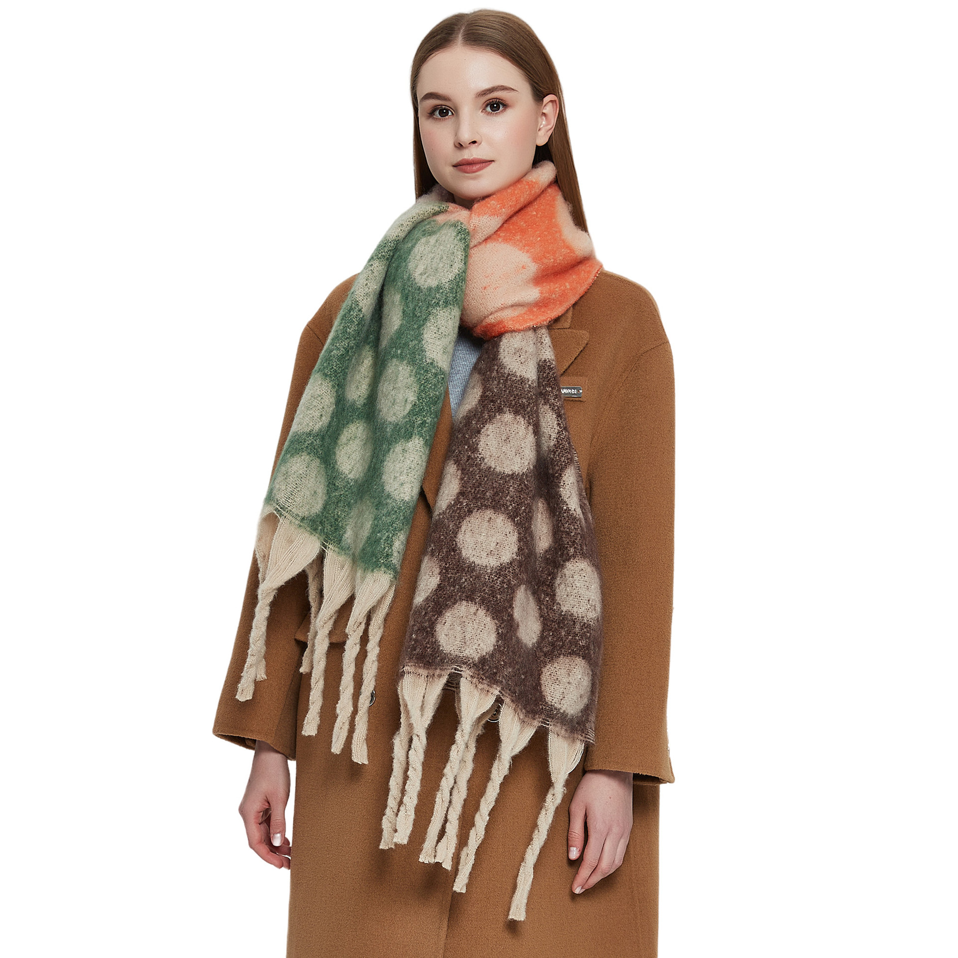 Foreign Trade European and American Autumn and Winter New Thickeneded Scarf Circle Yarn Thick Tassel Jacquard Large Polka Dot Scarf Shawl
