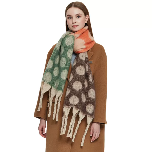 Foreign Trade European and American Autumn and Winter New Thickeneded Scarf Circle Yarn Thick Tassel Jacquard Large Polka Dot Scarf Shawl