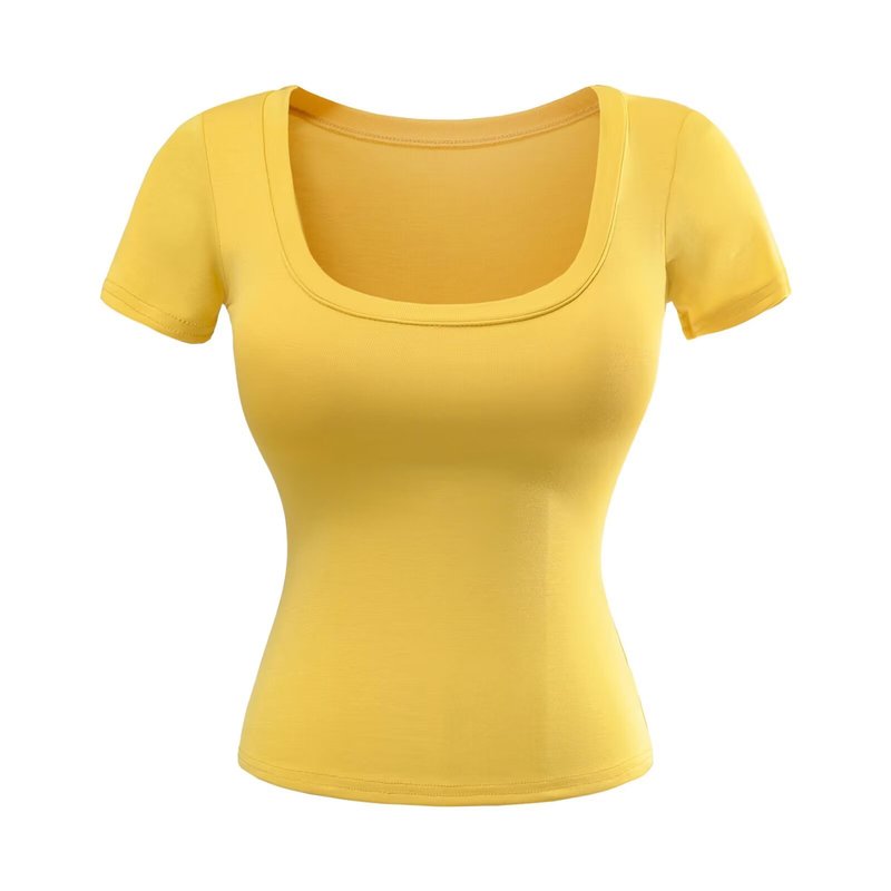 2025 Pure Lust Style 胸を広げる U ネック ローカット 半袖 T シャツ 女性用 胸パッド付き スリムフィット ボトムス 右肩トップ|undefined