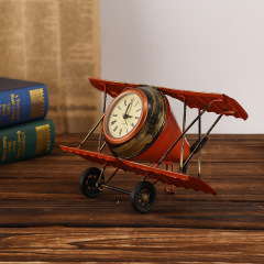 Metal Iron Aircraft Clock Model Desk Decor Retro Clock Photography Prop Ornament Office Desk Decoration Ornament