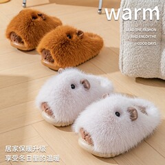 新しいスリッパ秋と冬のかわいいカピバラスリッパ綿ホーム綿の靴暖かい厚底ホームスリッパ女性ぬいぐるみ