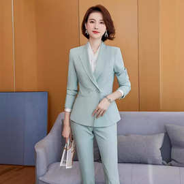 成都西服厂家正装韩版西服职业装深蓝条纹女装小西装套装批发