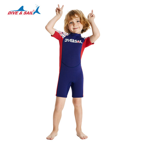 Children's wetsuit warm 2.5MM short-sleeved one-piece wetsuit for men, middle and large children thickened cold-proof swimming and surfing suit