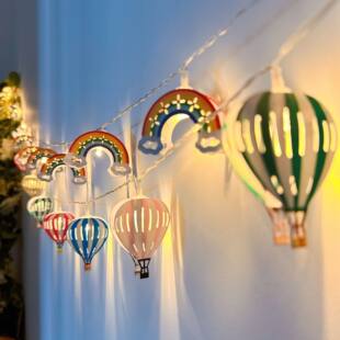 Cross-border ins fairy lights iron hot air balloon rainbow light string USB Christmas birthday party room courtyard decoration lights