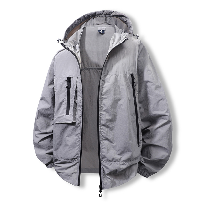 White men's summer sun protection jacket, UV-resistant nylon ice silk, lightweight, breathable, outdoor fishing sun protection coat