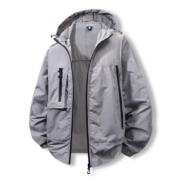 White men's summer sun protection jacket, UV-resistant nylon ice silk, lightweight, breathable, outdoor fishing sun protection coat