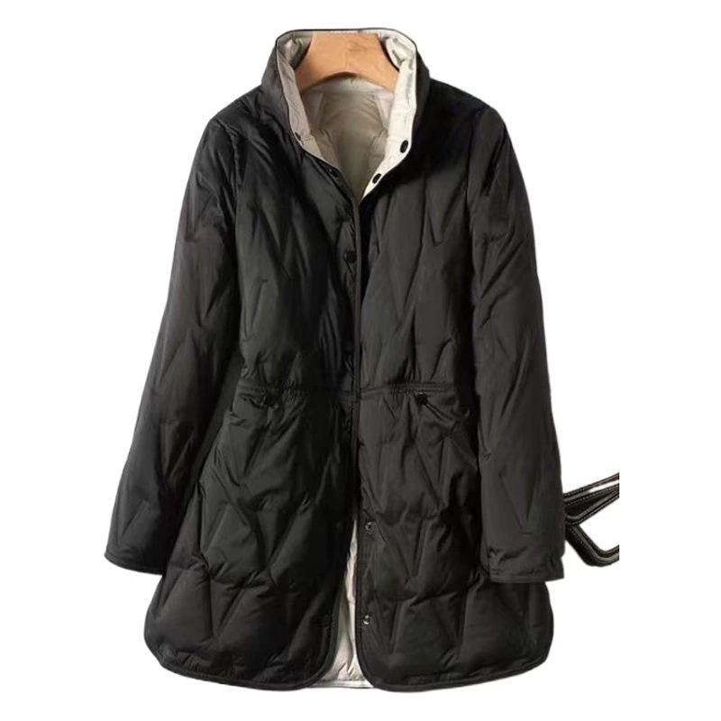 Зимний двусторонний легкий пуховик женский двусторонний 100kg Мамина средней длины размера плюс размер плюс толстый мм тонкий стиль