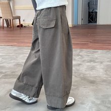 儿童棉洋气直筒裤2025秋季新款男女童宝宝韩版纯色拼接休闲裤子