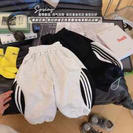 春季新款儿童韩版宽松条纹撞色运动休闲卫裤男女童百搭拼接束脚裤