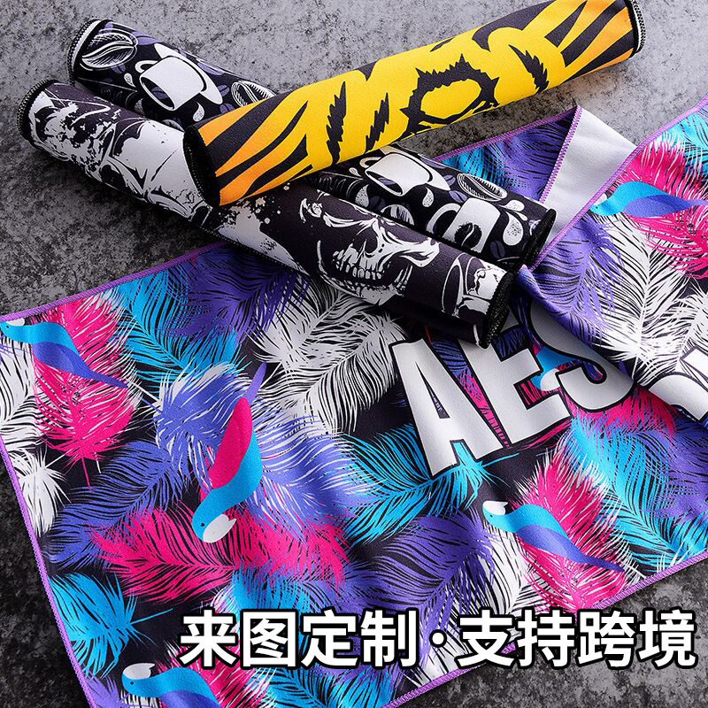 Cross-border Fine Fiber Fitness Sports Towel Sweat Absorbing Men's and Women's Running Sweat Towel Double-sided Fleece Printed Outdoor Beach Towel