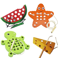 Children's Wooden Sea Turtle Star Whale Lacing Board Lacing and Dressing Game for Hand-Eye Coordination and Intelligence Development