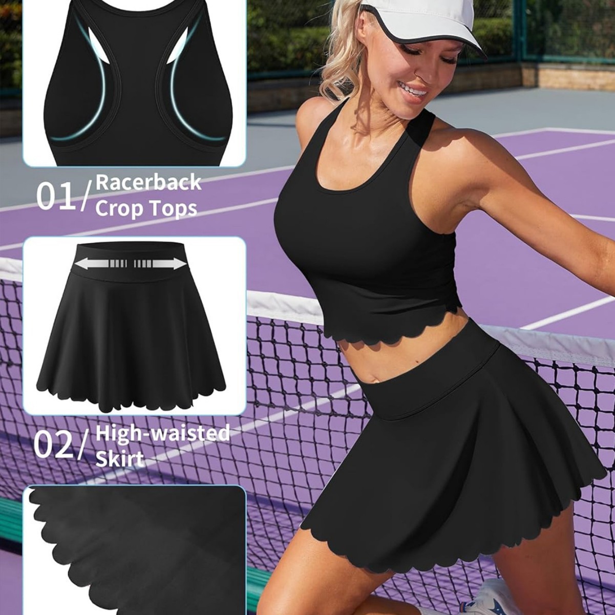 2026 New European and American Amazon Sports Moisture-Wicking Fitness High-Waisted Tennis Skirt Anti-Exposure Skirt Pants Set for Women