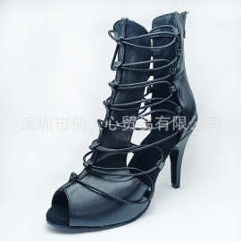 欧美绑带时尚舞蹈靴女细高跟外贸爵士舞靴现代舞heels高帮bachata