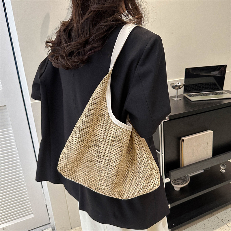Bolso tejido de moda femenino 2023 nuevo bolso retro de moda bolso de paja bolso de hombro de gran capacidad de todo fósforo