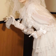 法式感公主蓬蓬裙秋气质设计感订婚轻婚纱白色蕾丝生日连衣裙