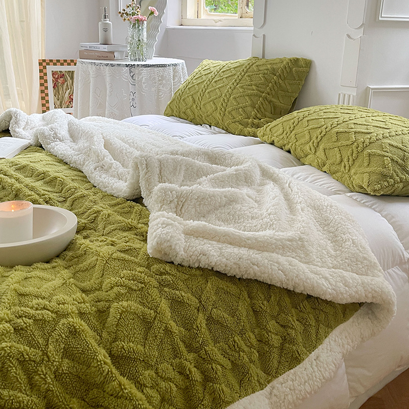 Manta de doble capa de cachemira y tafetán exclusiva transfronteriza, manta individual y doble cálida para otoño e invierno, manta de lana gruesa