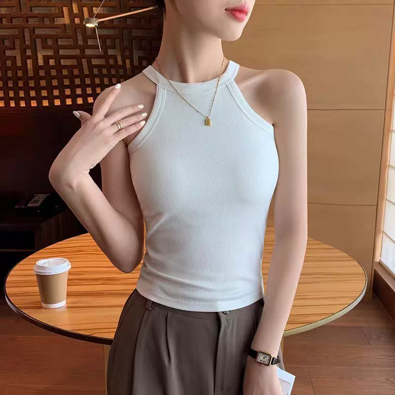 韩版辣妹挂脖高领吊带美背背心固定杯带胸垫裹胸外穿打底抹胸上衣