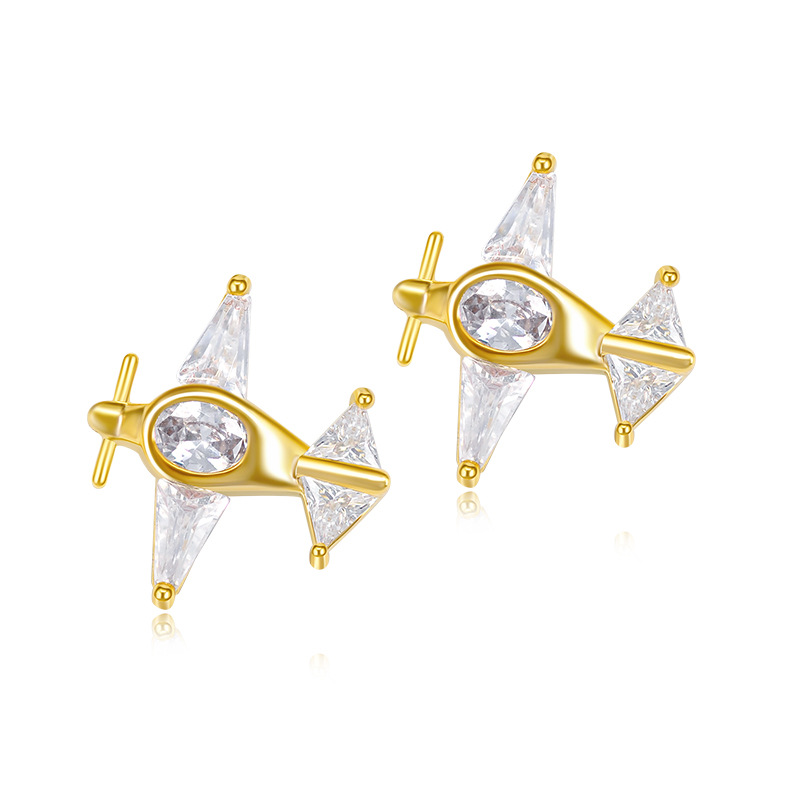 Korean Fashion Small Airplane Earrings Micro-inlaid Zircon Earrings display picture 1