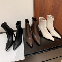 超迁弹力靴女瘦瘦靴子秋冬新款尖头后拉链性感细跟高跟靴弹力短靴
