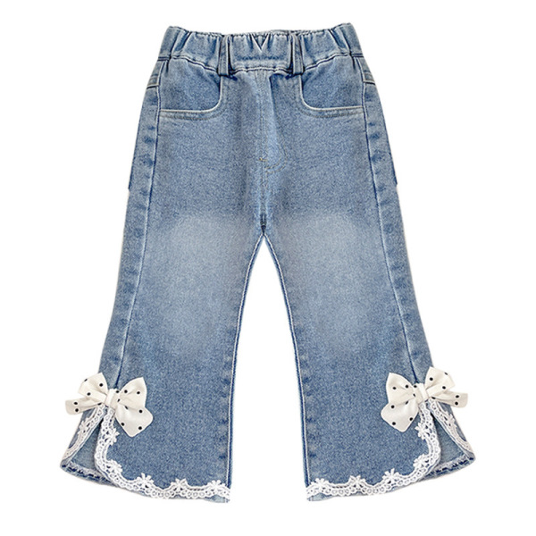 denim spring flared trousers girl's with bow