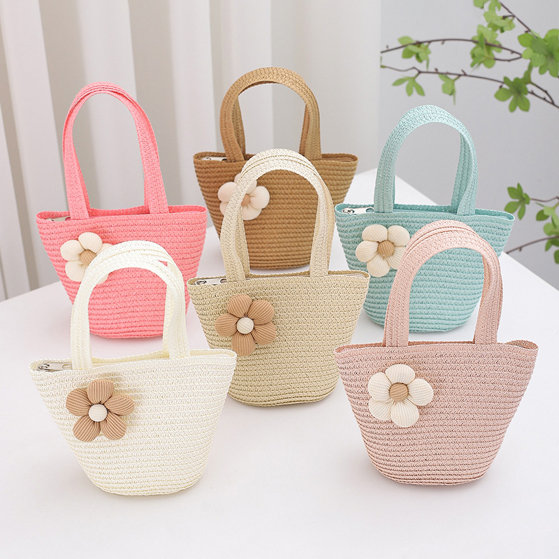 2026 Summer New Fashion Cute Floral Straw Handbag Crossbody Bucket Bag Girls' Travel Coin Purse 2026 Summer New Fashion Cute Floral Straw Handbag Crossbody Bucket Bag Girls' Travel Coin Purse