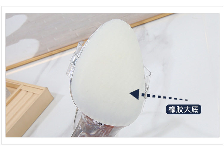 Dép sandal nữ cao gót quai ngang trong suốt đính pha lê, gót nhọn 8–11 cm — Màu bạc, Màu trắng, Màu đen chi tiết 8