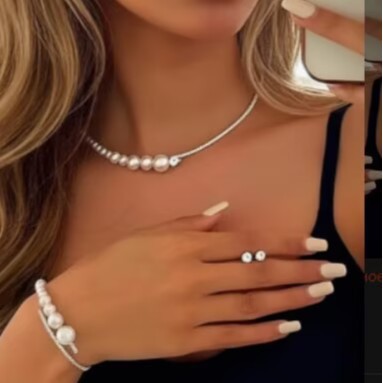Ins Internet Celebrity Female Full Diamond Pearl Beaded Choker Bride Rhinestone Bracelet Zircon Earring Necklace Three-Piece Set