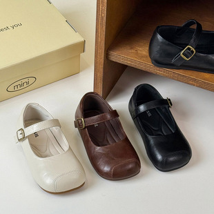 Girls Leather Shoes 2025 Spring New Children's Shoes Korean All-match Square Mouth Shoes Retro Fashion Milk Shoes