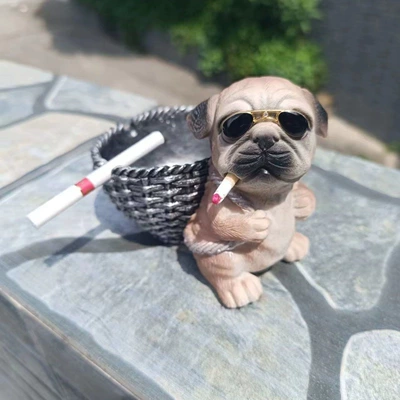 Car ashtray — Gift, Living Room Decoration - dog-in-a-basketwearing-sunglassesbrown